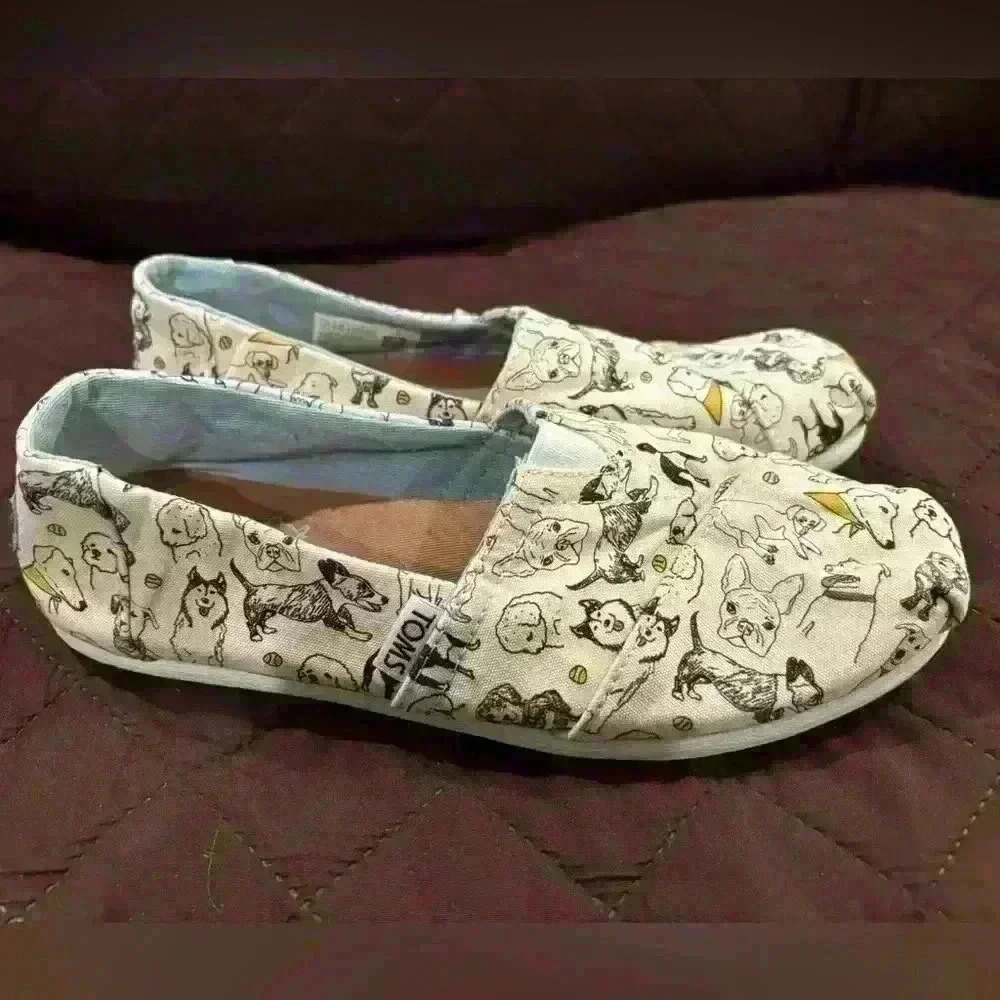 TOMS Dog Print Slip On Shoes Size 6.5 - Picture 7 of 7